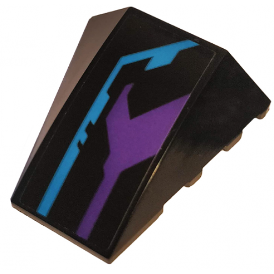 Wedge 4 x 4 No Studs with Dark Purple and Medium Azure Pattern Model Left Side (Sticker) - Set 70642