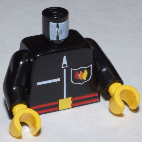 Torso Fire Flame Badge, Red Belt, and Zipper Pattern / Black Arms / Yellow Hands