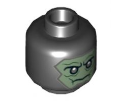Minifigure, Head Dual Sided Alien Balaclava with Sand Green Skin, Dark Gray Eyes, Neutral / Angry Open Mouth with Teeth Pattern - Hollow Stud