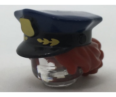 Minifigure, Hair Combo, Hat with Hair, Police with Dark Blue Top with Gold Badge and Dark Red Hair Pulled Into Bun Pattern