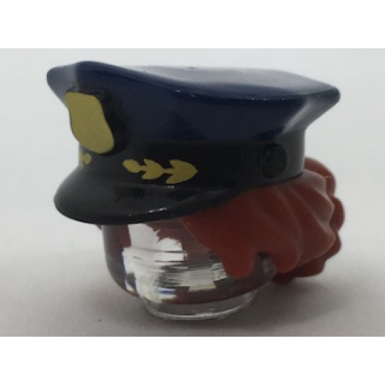 Minifigure, Hair Combo, Hat with Hair, Police with Dark Blue Top with Gold Badge and Dark Red Hair Pulled Into Bun Pattern