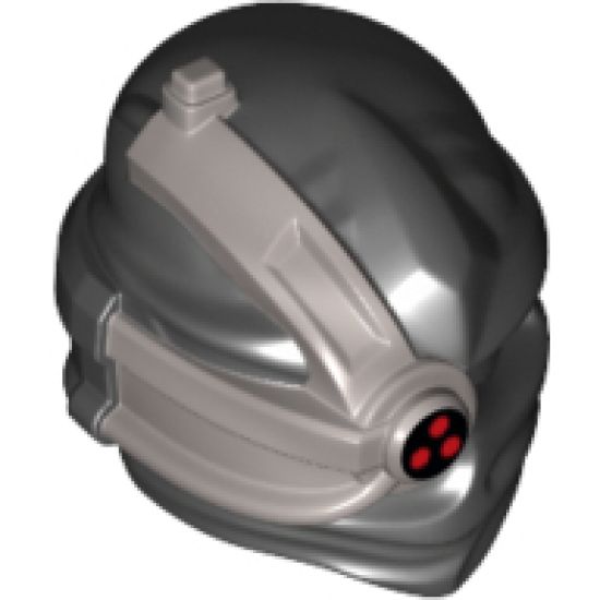 Minifigure, Headgear Ninjago Wrap with Silver Cyborg Eyepiece with One Red Dot on Bottom with Silver Outline Pattern