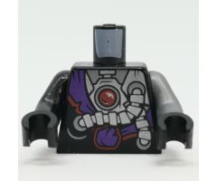 Torso Ninjago Robe with Purple Sash with Knot, Mechanical Parts and Silver Saw Blade Pattern / Flat Silver Arm Left / Black Arm Right / Black Hands