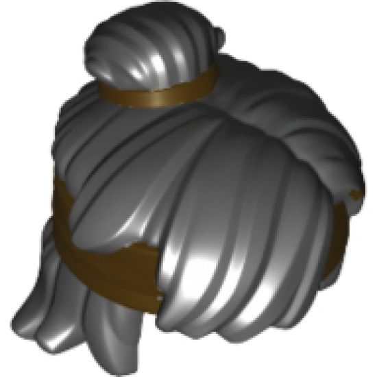 Minifigure, Hair Mid-Length Tousled, Top Knot Bun with Dark Brown Band and Headband Pattern