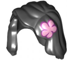 Minifigure, Hair Female Mid-Length with Part over Right Shoulder and Pink Flower Pattern on Left Side