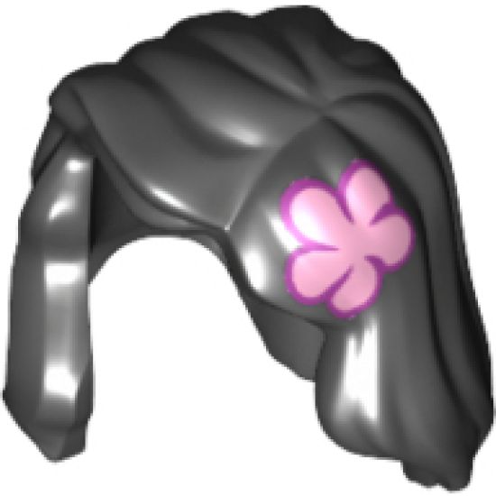 Minifigure, Hair Female Mid-Length with Part over Right Shoulder and Pink Flower Pattern on Left Side