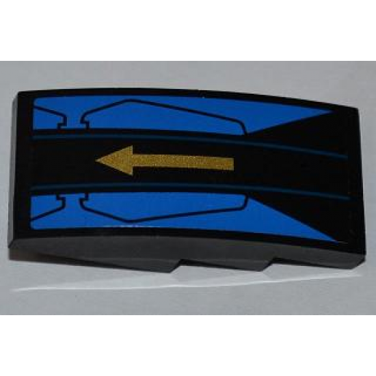 Slope, Curved 4 x 2 with Gold Arrow on Black and Blue Background Pattern (Sticker) - Set 9442