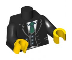 Torso Jacket and Vest with Buttons and White Shirt and Green Tie Pattern / Black Arms / Yellow Hands