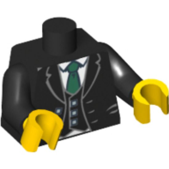 Torso Jacket and Vest with Buttons and White Shirt and Green Tie Pattern / Black Arms / Yellow Hands