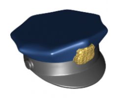Minifigure, Headgear Hat, Police with Dark Blue Top and Gold Badge (molded and printed) Pattern