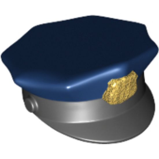 Minifigure, Headgear Hat, Police with Dark Blue Top and Gold Badge (molded and printed) Pattern