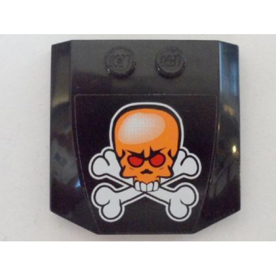 Wedge 4 x 4 x 2/3 Triple Curved with Orange Skull and White Crossbones Pattern (Sticker) - Set 8164