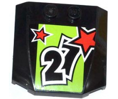 Wedge 4 x 4 x 2/3 Triple Curved with 2 Red Stars and '27' on Lime Background Pattern (Sticker) - Set 60055