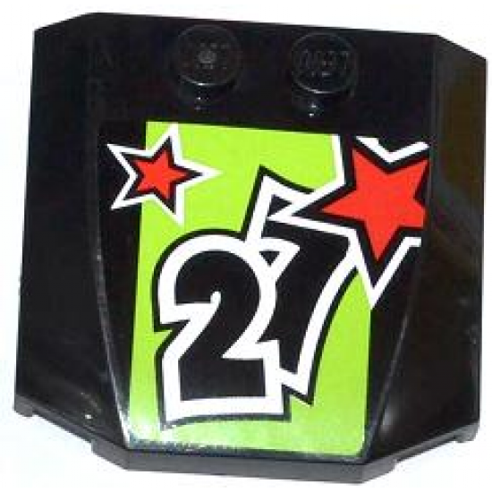 Wedge 4 x 4 x 2/3 Triple Curved with 2 Red Stars and '27' on Lime Background Pattern (Sticker) - Set 60055