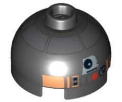 Brick, Round 2 x 2 Dome Top with Silver and Copper Pattern (R2-Q5 Droid)