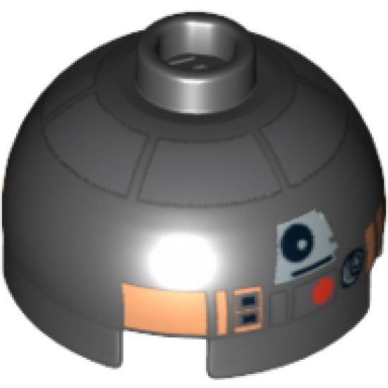 Brick, Round 2 x 2 Dome Top with Silver and Copper Pattern (R2-Q5 Droid)