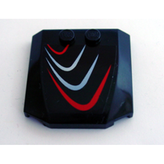Wedge 4 x 4 x 2/3 Triple Curved with Red and Bluish Silver Curves Pattern Model Left (Sticker) - Set 8669