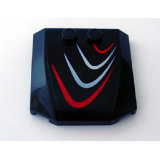 Wedge 4 x 4 x 2/3 Triple Curved with Red and Bluish Silver Curves Pattern Model Right (Sticker) - Set 8669
