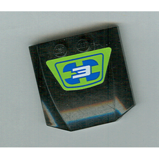 Wedge 4 x 4 x 2/3 Triple Curved with Number 3 on Blue and Lime Pattern (Sticker) - Set 8663