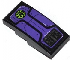 Slope, Curved 4 x 2 with Lime Bat Head in Black Circle, Dark Purple Panels and Bolts Pattern (Sticker) - Set 70128