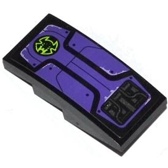 Slope, Curved 4 x 2 with Lime Bat Head in Black Circle, Dark Purple Panels and Bolts Pattern (Sticker) - Set 70128