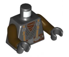 Torso Ninjago Robe with Suspenders and Wide Belt, Dragon Logo on Back Pattern / Dark Brown Arms / Black Hands
