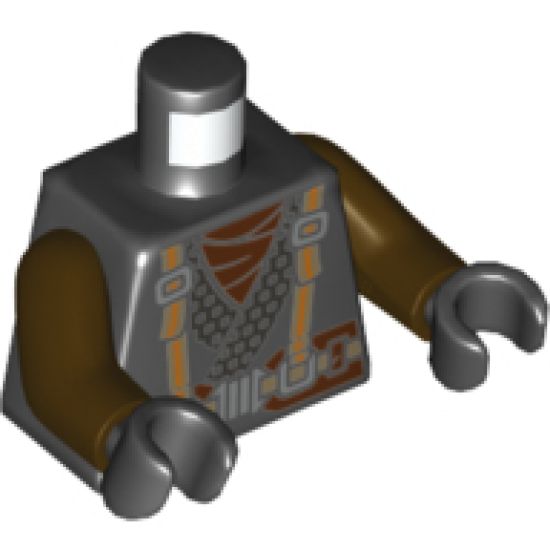 Torso Ninjago Robe with Suspenders and Wide Belt, Dragon Logo on Back Pattern / Dark Brown Arms / Black Hands