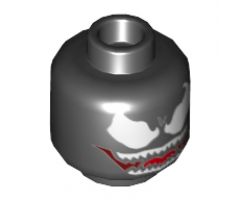 Minifigure, Head Alien with Large White Eyes and Wide Grin with Sharp White Teeth, Red Tongue and Dark Red Mouth Pattern (Venom) - Hollow Stud