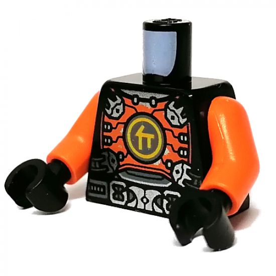 Torso Orange Breastplate with Silver Clasps and Buckle, Bright Light Orange Ninjago Logogram 'C' Pattern / Orange Arms / Black Hands