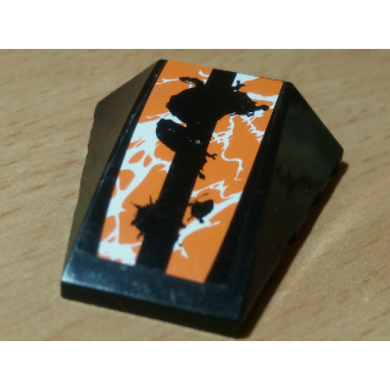Wedge 4 x 4 No Studs with Black, Orange and White Splatter Pattern (Sticker) - Set 42007