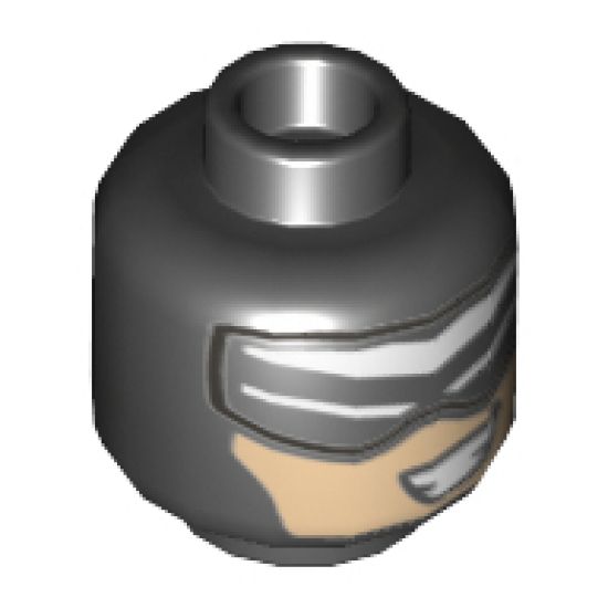 Minifigure, Head Balaclava with White Triangular Headband, Eye Slits, Nougat Face with Smile Showing Teeth Pattern - Hollow Stud
