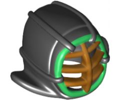 Minifigure, Headgear Helmet Ninjago Kendo with Gold Grille Mask and Green Trim Pattern