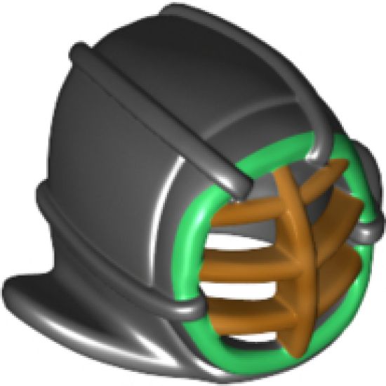 Minifigure, Headgear Helmet Ninjago Kendo with Gold Grille Mask and Green Trim Pattern