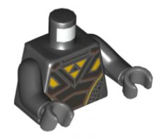 Torso Space Armor Pearl Dark Gray Plates with Copper Trim and Yellow Triangles (Blacktron I Logo) Pattern / Black Arms / Dark Bluish Gray Hands