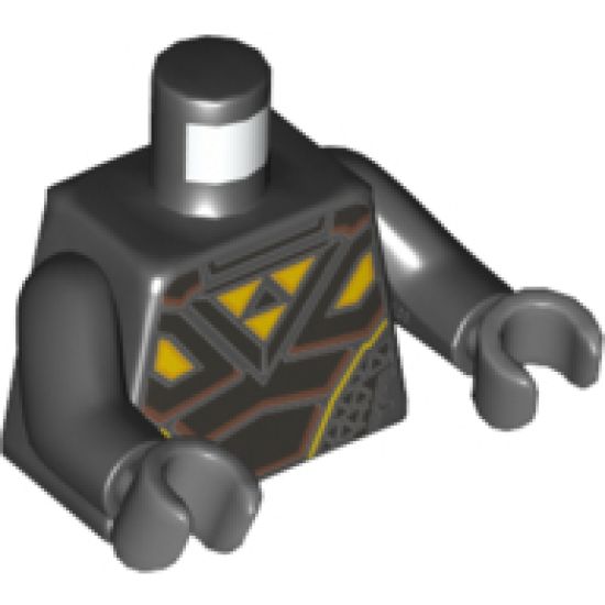 Torso Space Armor Pearl Dark Gray Plates with Copper Trim and Yellow Triangles (Blacktron I Logo) Pattern / Black Arms / Dark Bluish Gray Hands