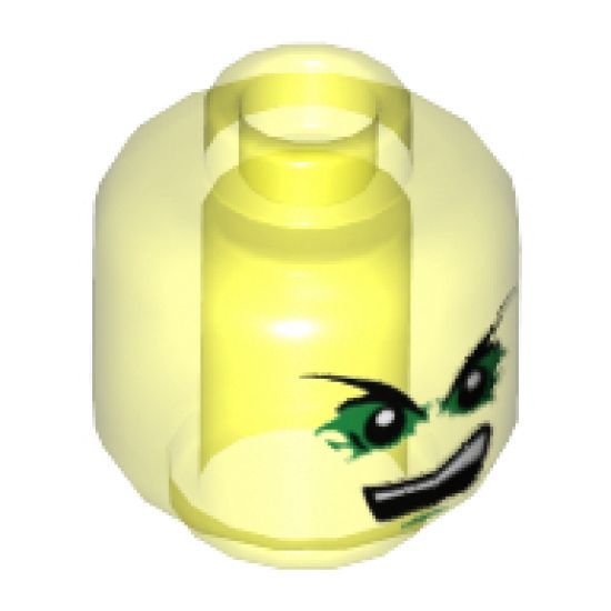 Minifigure, Head Pointed Eyebrows, Bright Green Eye Shadows, White Pupils, Open Mouth with Upper Teeth Pattern - Hollow Stud