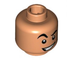 Minifigure, Head Black Eyebrows, Raised Right Eyebrow, Crooked Open Smile Pattern (Aladdin) - Hollow Stud