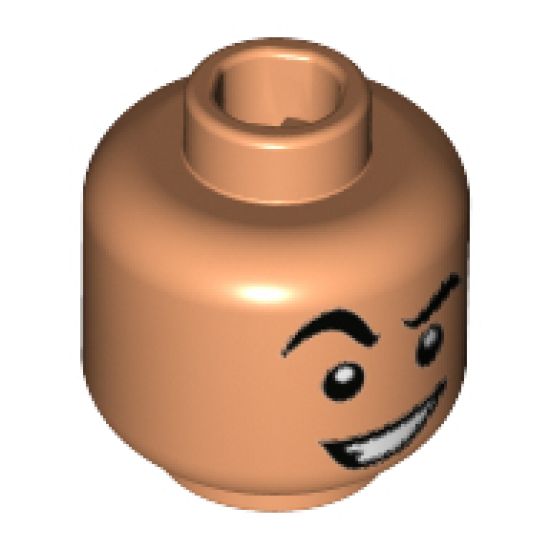 Minifigure, Head Black Eyebrows, Raised Right Eyebrow, Crooked Open Smile Pattern (Aladdin) - Hollow Stud