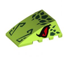 Wedge 4 x 4 No Studs with Red Eyes and Dark Green Scales and Nose Pattern