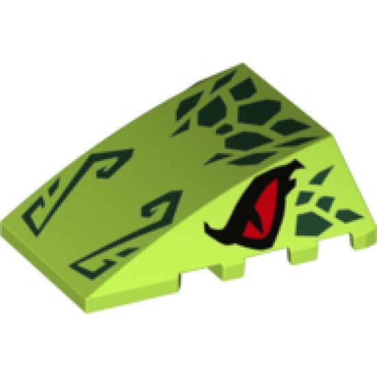 Wedge 4 x 4 No Studs with Red Eyes and Dark Green Scales and Nose Pattern