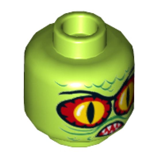Minifigure, Head Alien with Swamp Creature with Red and Yellow Eyes, Pointed Teeth and Scales Pattern - Hollow Stud