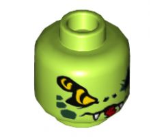 Minifigure, Head Alien with Yellow Snake Eyes and Mouth with Fangs, Dark Green Scales on Cheeks Pattern - Hollow Stud