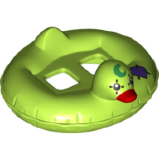 Minifigure, Utensil Swim Ring / Floatie Duck Inflatable with Green Moon, Dark Purple Patch and Red Bill Pattern