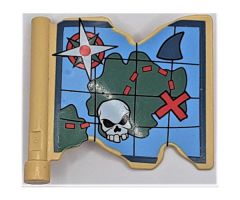 Duplo Flag 3 x 2 1/3 with Ragged Edge, Handle, and Treasure Map Pattern