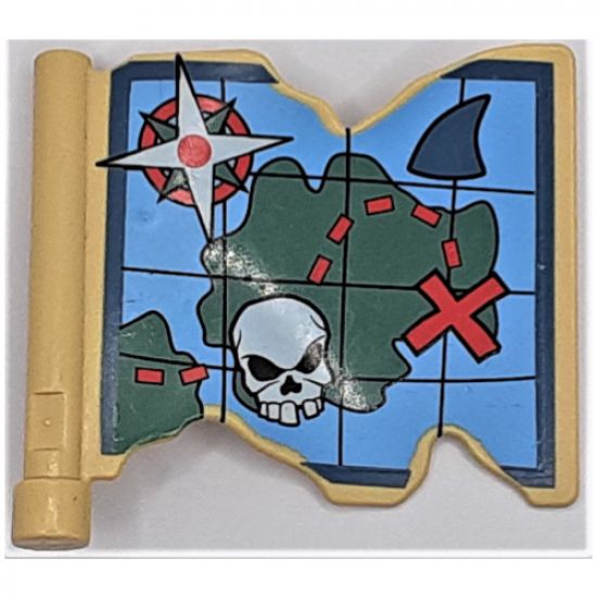 Duplo Flag 3 x 2 1/3 with Ragged Edge, Handle, and Treasure Map Pattern