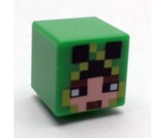 Minifigure, Head, Modified Cube with Minecraft Pixelated Hood with Creeper Eyes over Face Pattern
