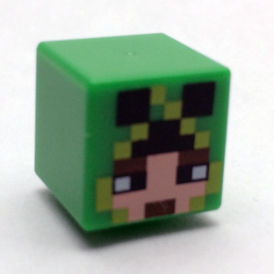Minifigure, Head, Modified Cube with Minecraft Pixelated Hood with Creeper Eyes over Face Pattern