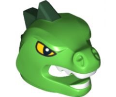 Minifigure, Headgear Mask Lizard with Yellow Eyes Pattern, White Teeth and Dark Green Horns