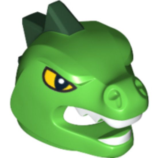 Minifigure, Headgear Mask Lizard with Yellow Eyes Pattern, White Teeth and Dark Green Horns