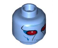 Minifigure, Head Alien with Narrow Red Eyes and Blue Wrinkles Pattern (SW Duros) - Hollow Stud
